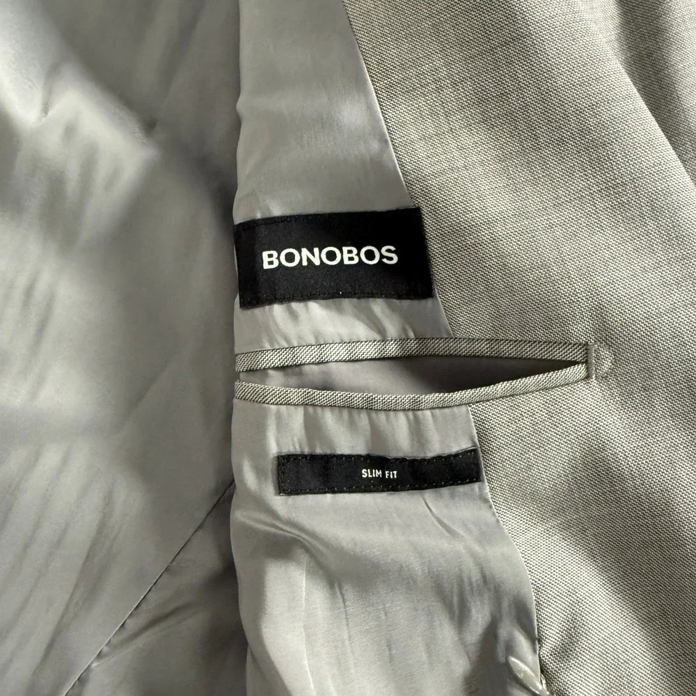 Bonobos Blazer Mens 42R Gray Slim Fit Two Button Wool Blend Sport Coat Plaid